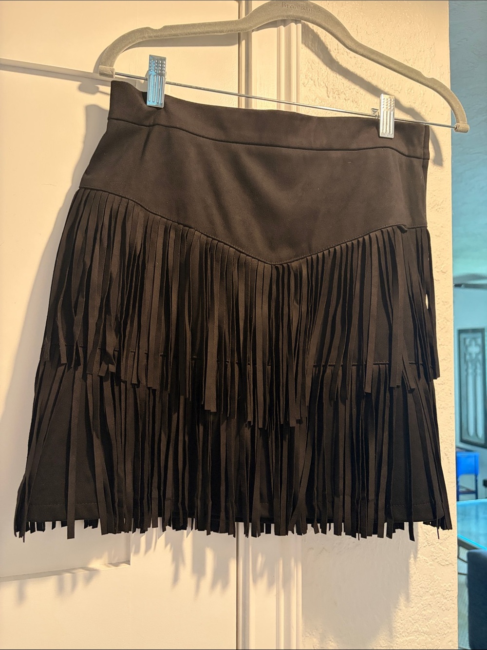 Black Fringe Mini Skirt - Sleek Layered Tassel Design